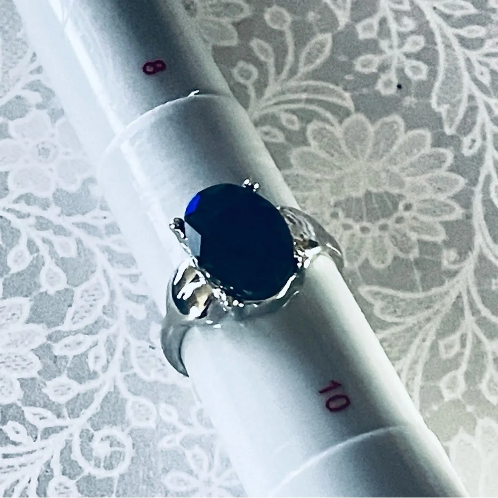 New Black Agate Polished Silver Handmade Oval Cut Heart Gemstone Ring